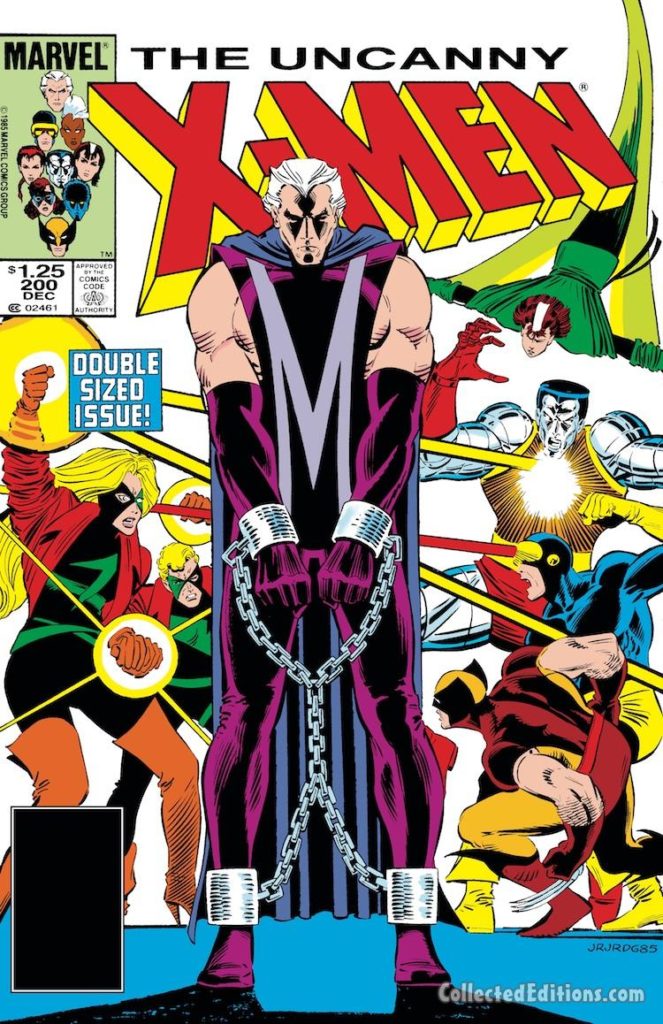 Uncanny X-Men #200 cover: Magneto in chains, surrounded by the X-Men