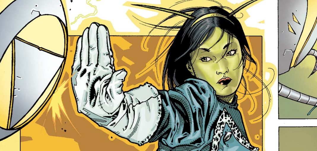 Mantis comic panel with antennae raised hand strike