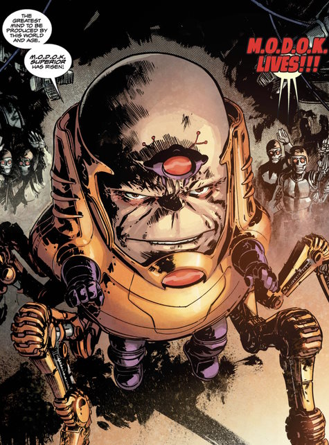 M.O.D.O.K. comic art in his Doomsday Chair