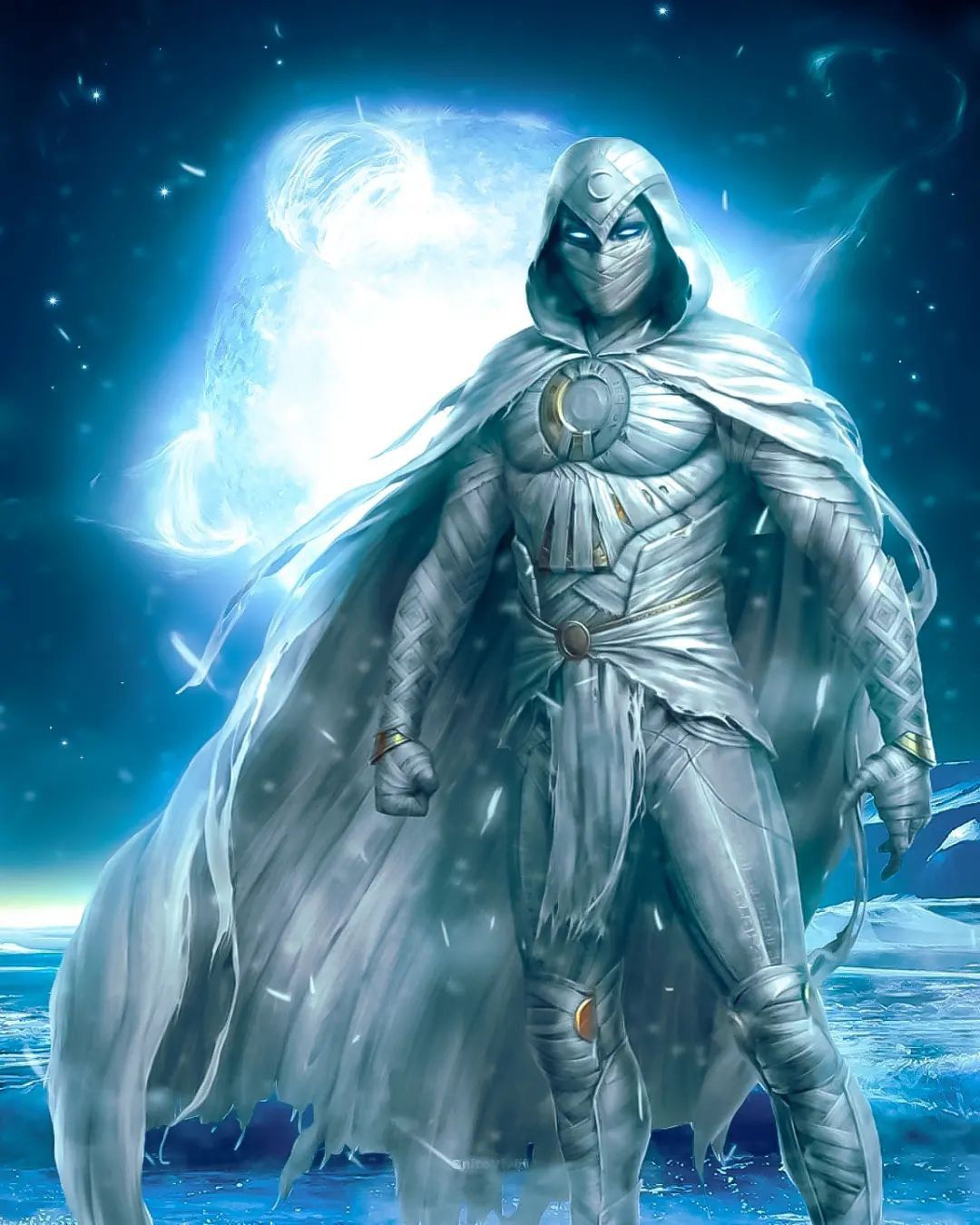 Moon Knight in white costume comic art