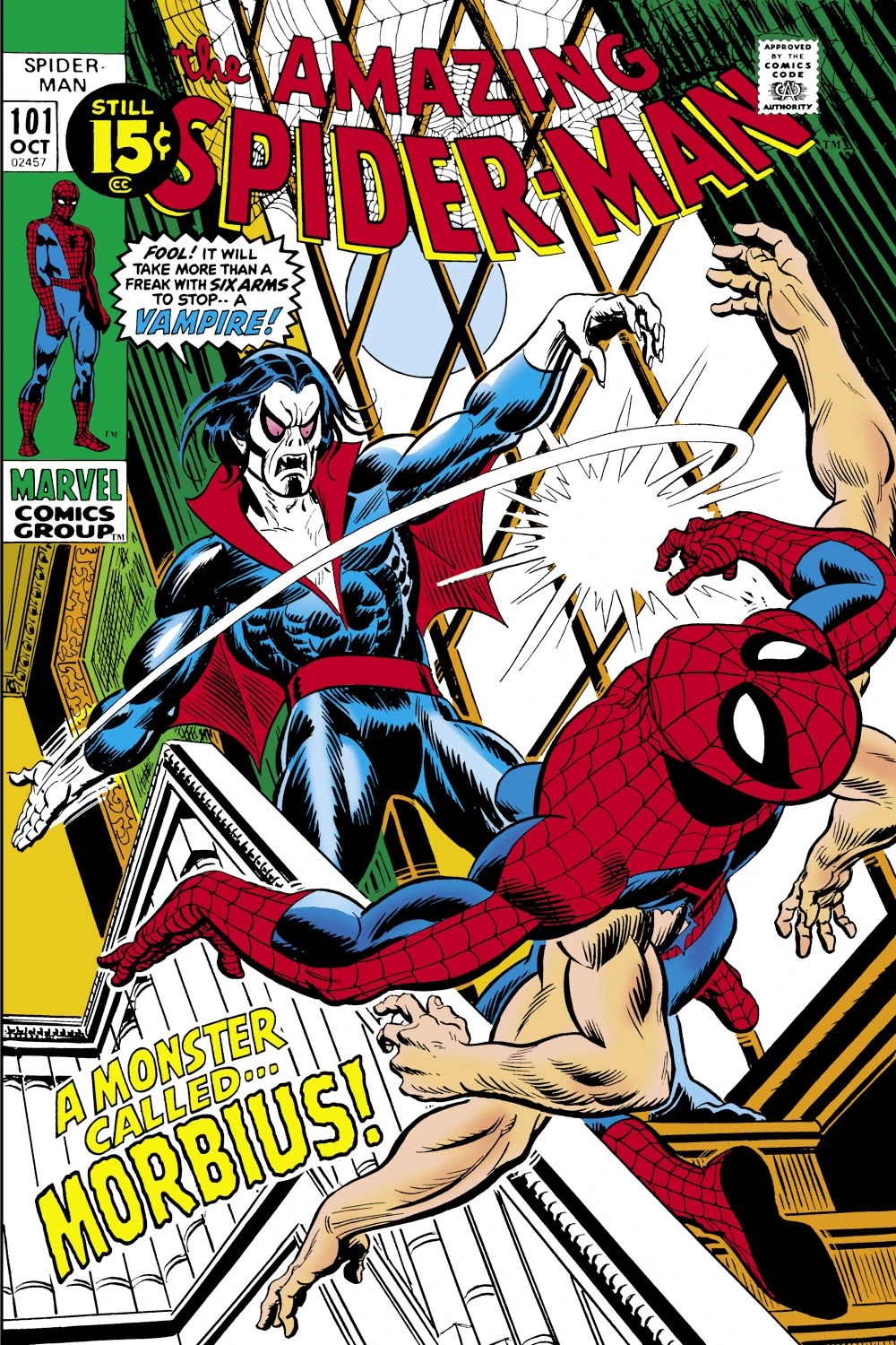 The Amazing Spider-Man #101 cover with Morbius battling a six-armed Spider-Man