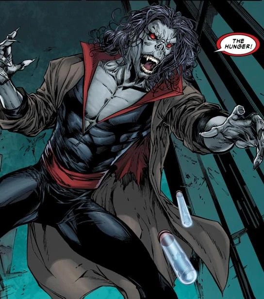 Morbius lunging with fangs bared comic art