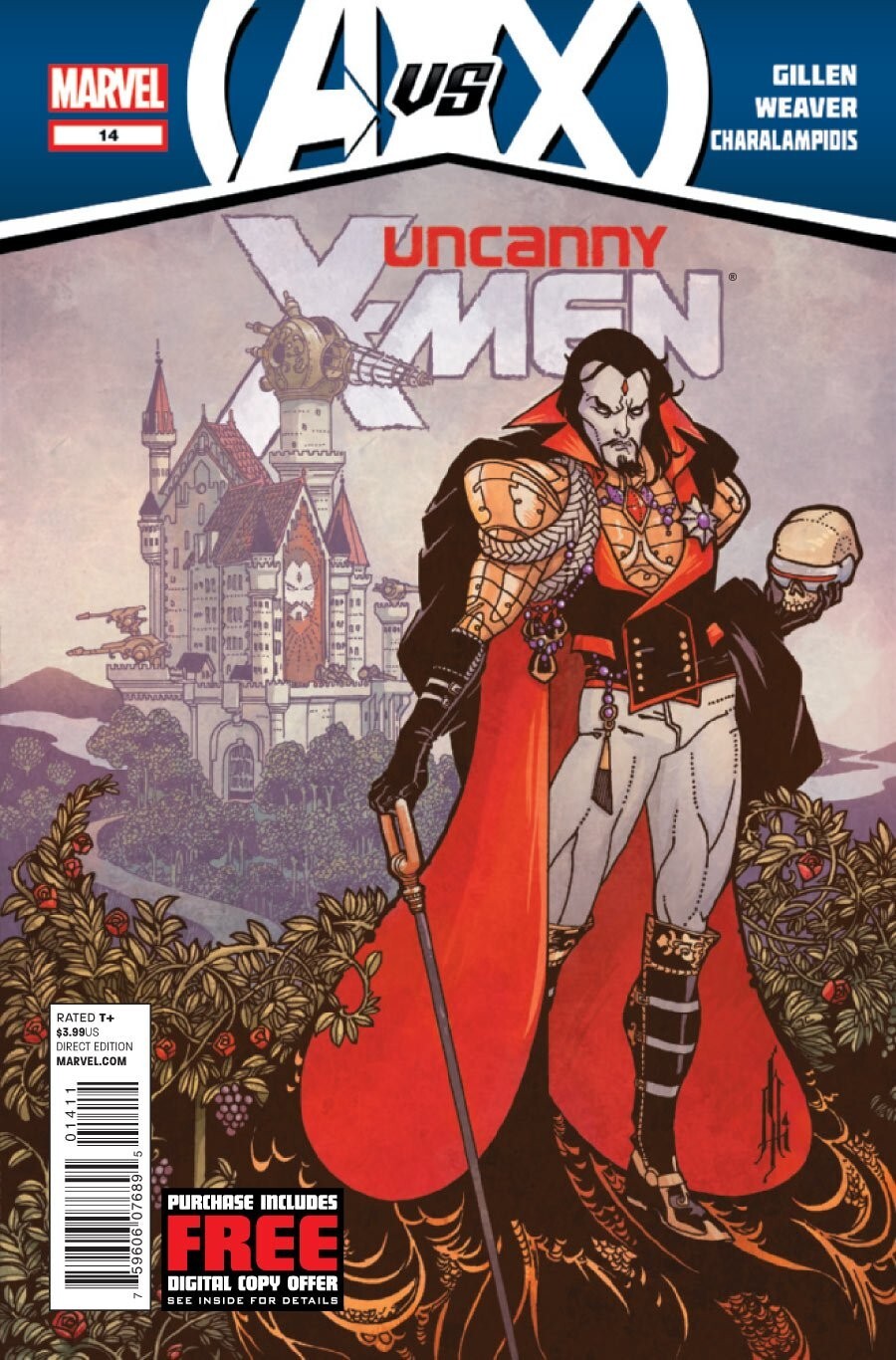 Uncanny X-Men Vol. 2 #14 cover: Mister Sinister before his castle, holding a skull