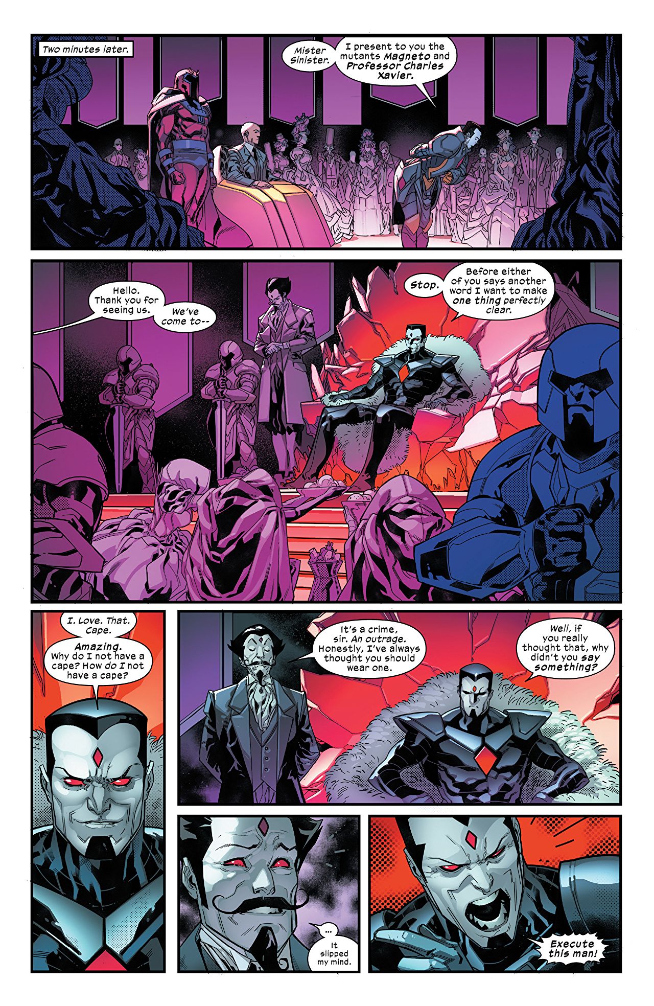 Mister Sinister holding court, Powers of X comic page