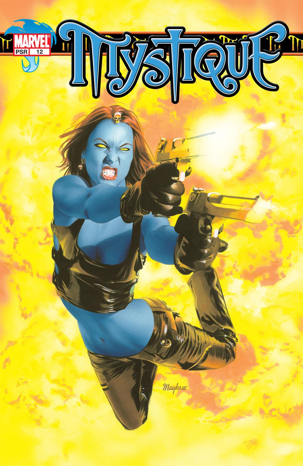 Mystique blue skin firing pistols comic cover