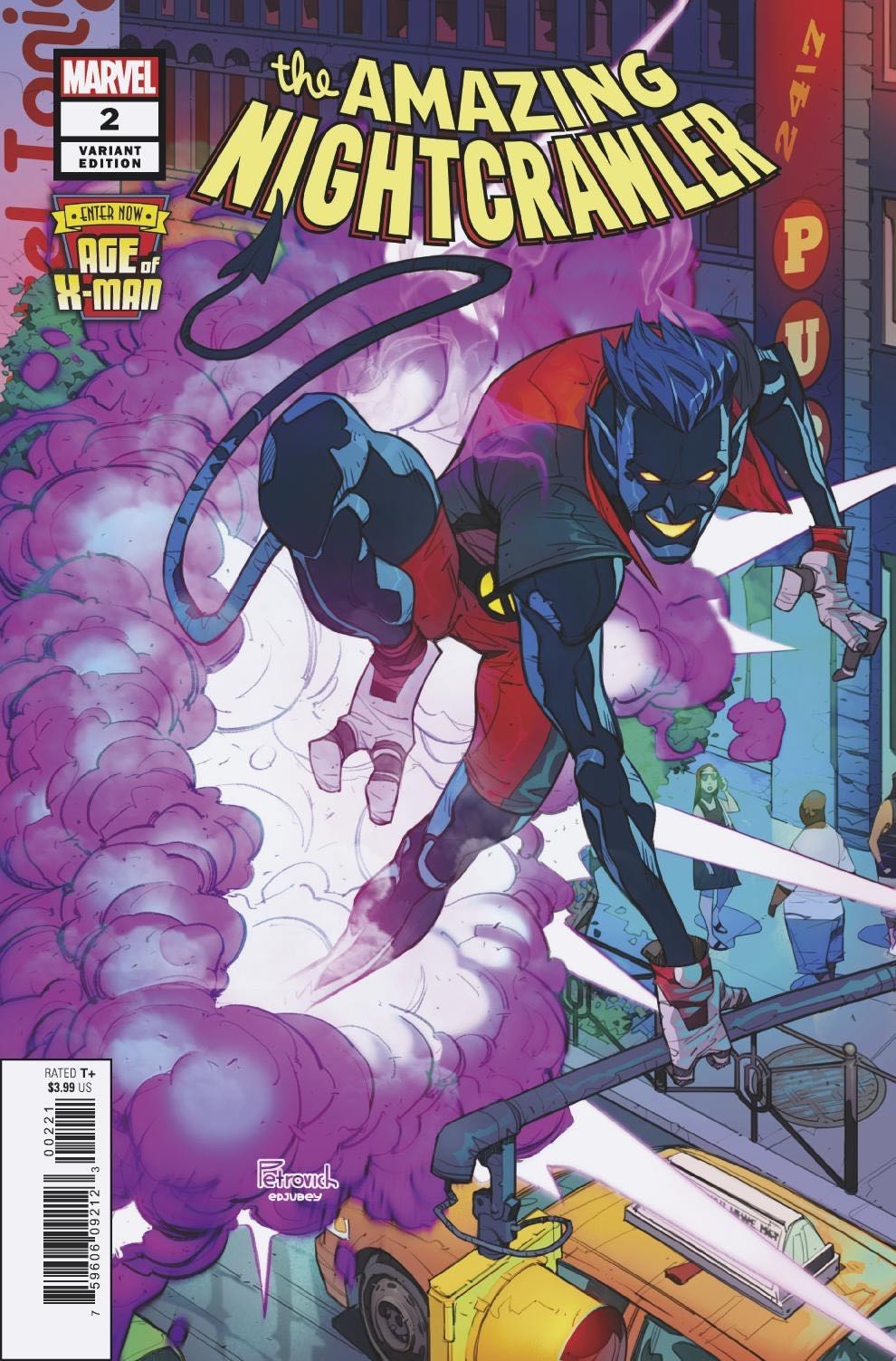 Nightcrawler comic cover art, blue fur and tail visible