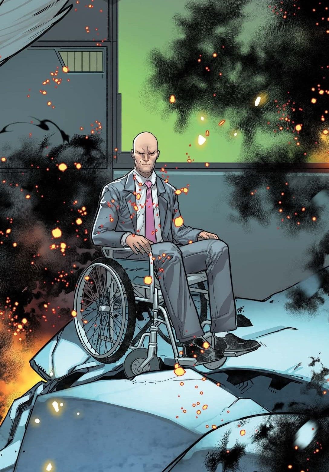 Comic art of Professor X in his wheelchair