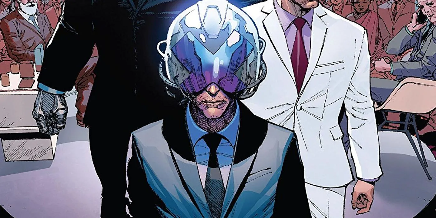 Professor X wearing the Cerebro helmet
