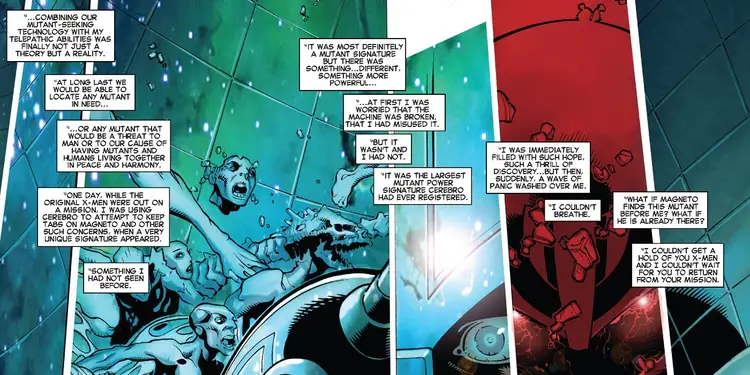 Comic panels of Professor X using Cerebro