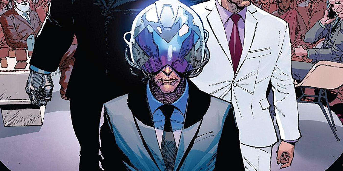 Professor X wearing the Cerebro helmet comic art