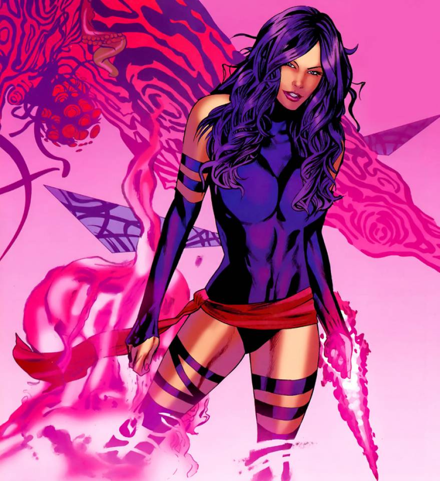Psylocke comic art with her psychic butterfly manifesting behind her