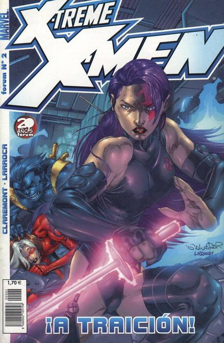 X-Treme X-Men #2 cover, Spanish edition — Psylocke with her psychic knife, Beast behind her