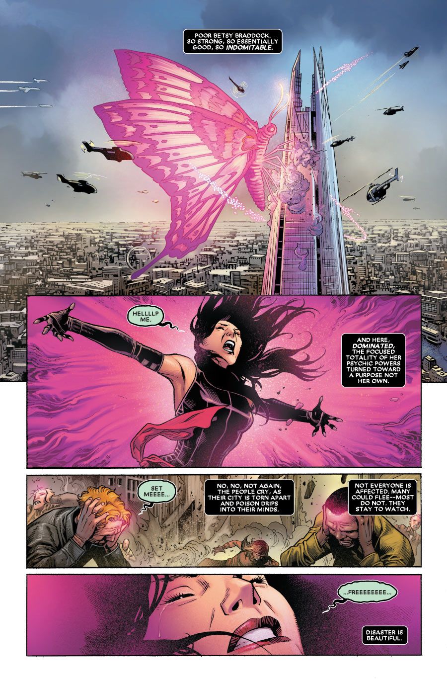 Psylocke's giant psychic butterfly over London as Betsy is overwhelmed