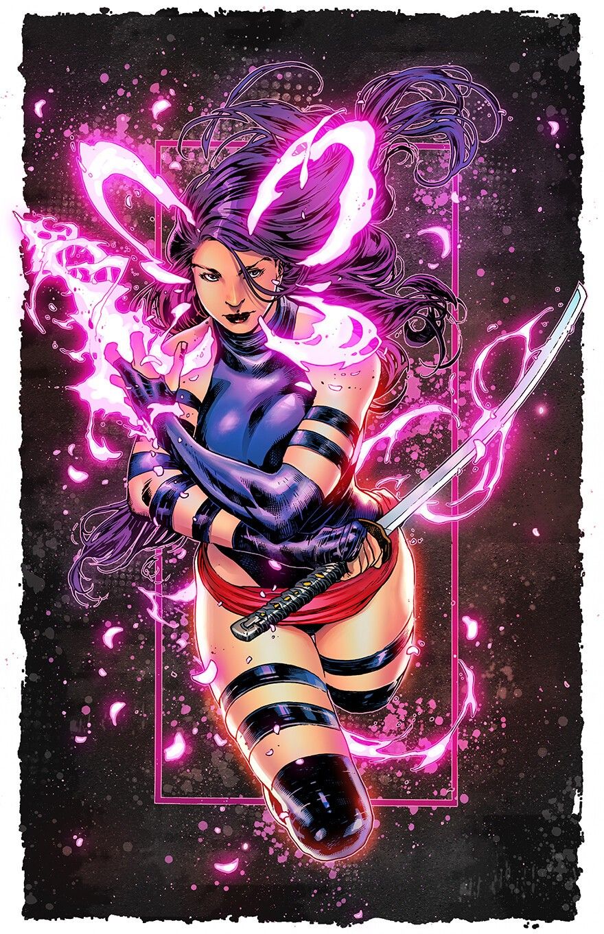 Psylocke wreathed in pink psychic flame