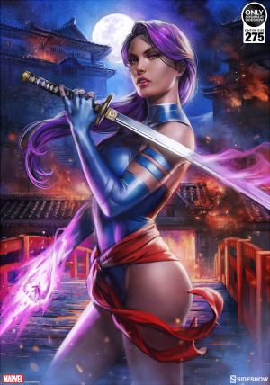 Psylocke portrait art with katana and glowing psychic knife