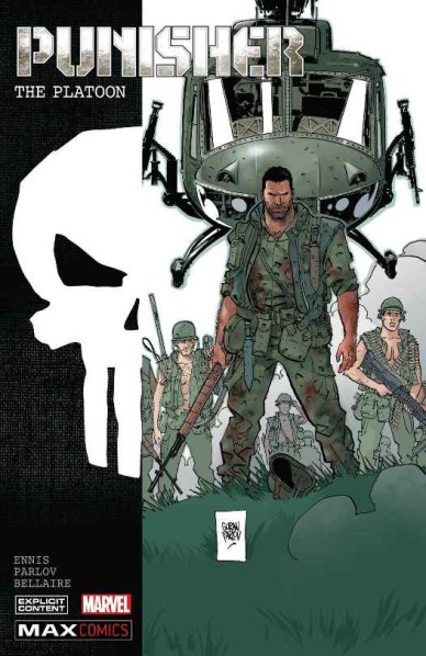 Punisher: The Platoon collected edition cover — Frank Castle leading his Marine platoon under a helicopter