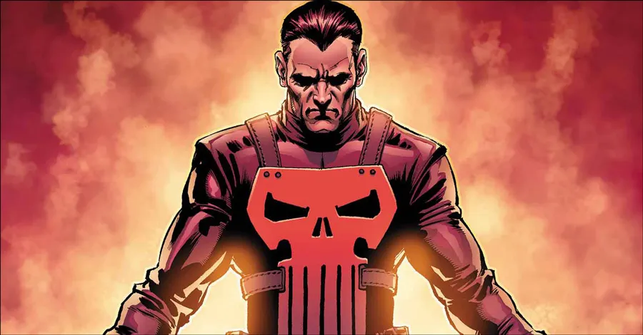 The Punisher wearing a red skull emblem