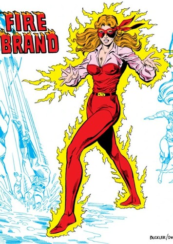 Firebrand surrounded by flames in classic comic art