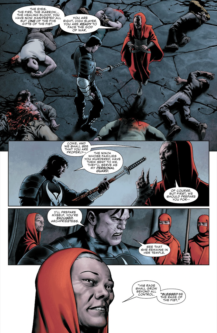 The Punisher as the Hand's High Slayer with the Archpriestess, comic page