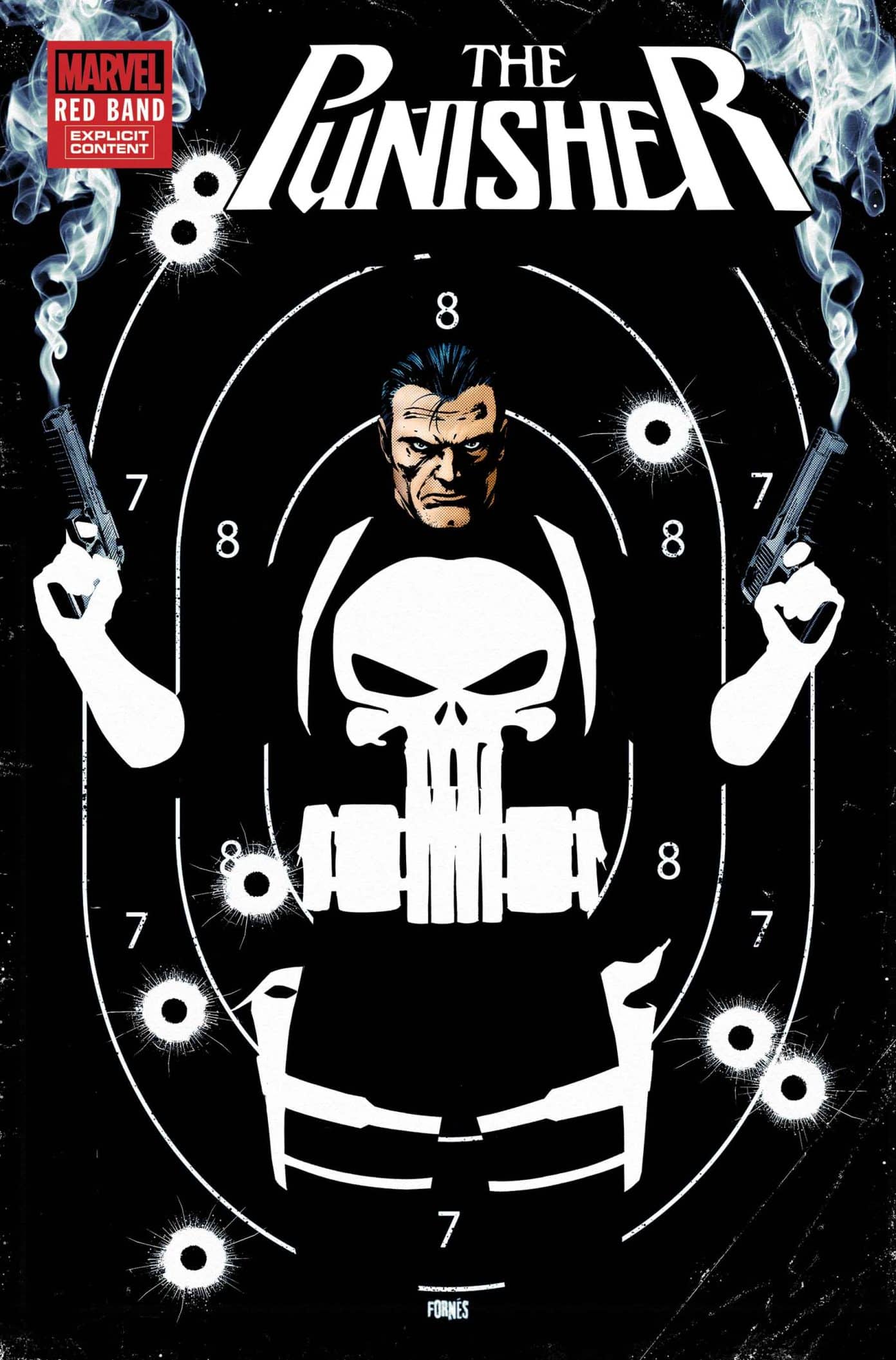 The Punisher in action with skull emblem comic art