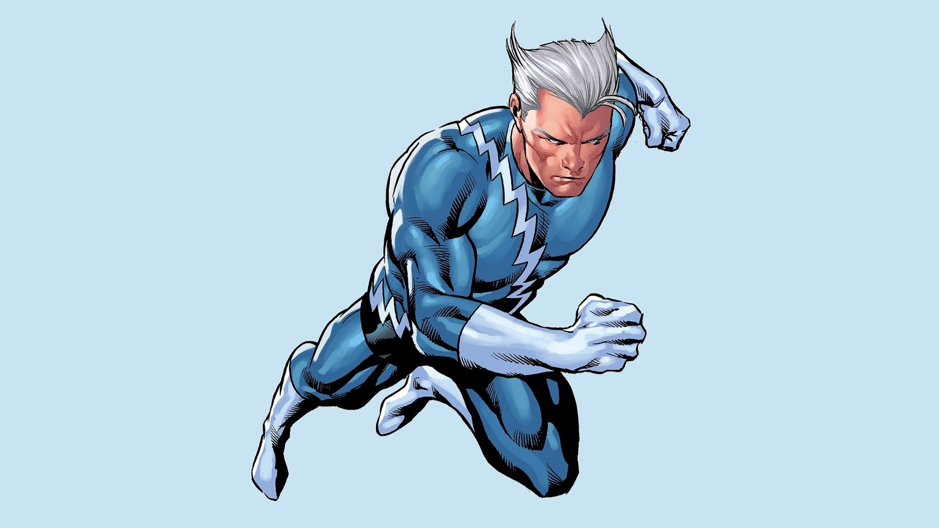 Quicksilver running in his blue costume
