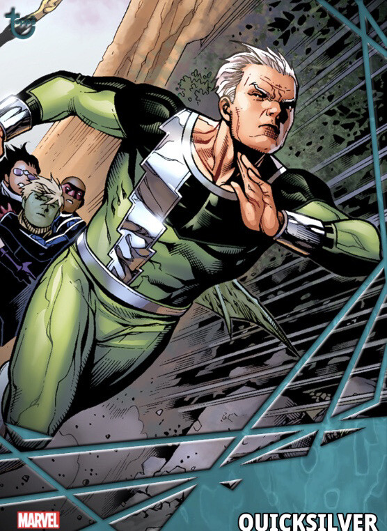 Quicksilver running in his green costume
