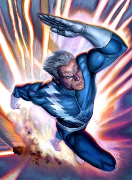Quicksilver portrait art, silver hair and blue costume
