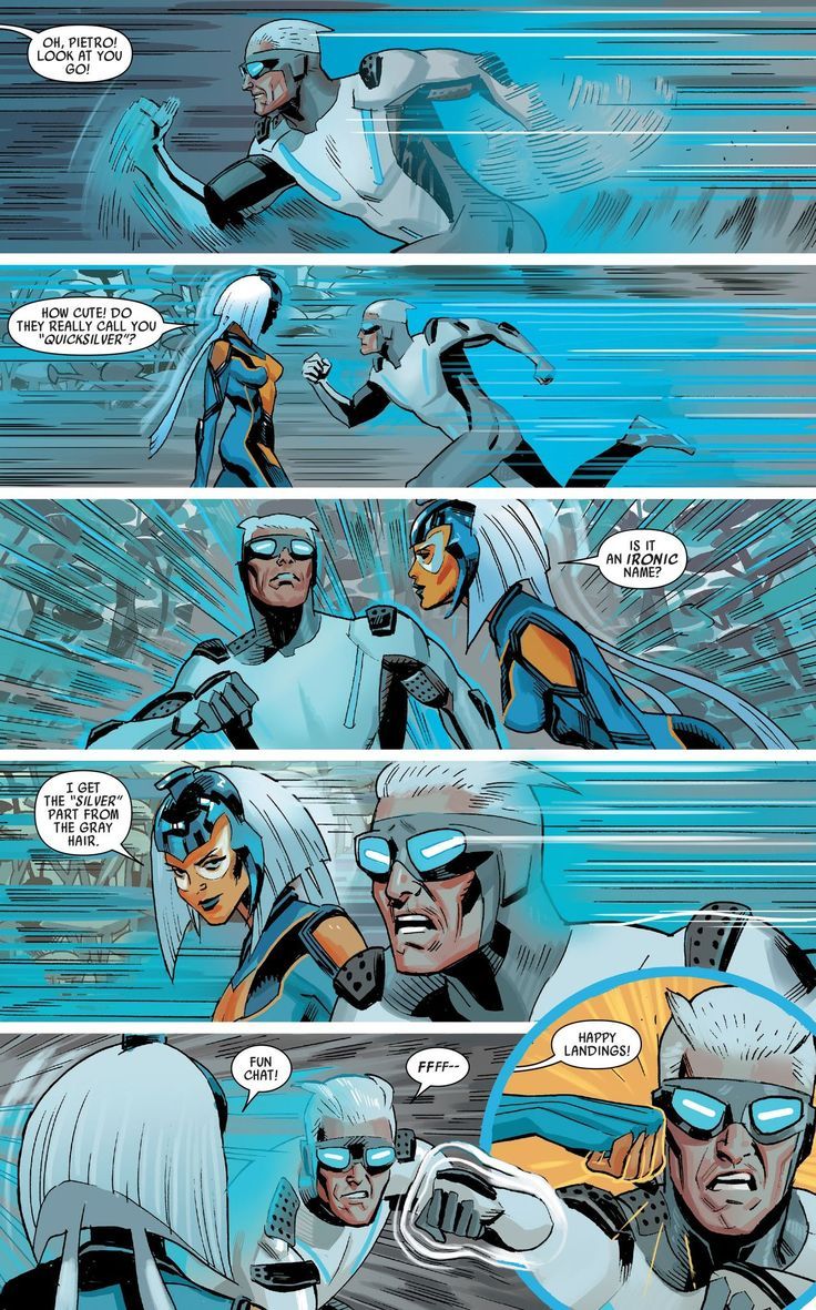 Quicksilver running at super speed comic art