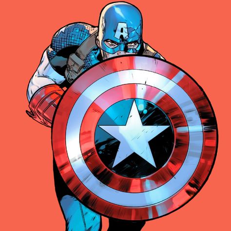 Captain America comic cover art with shield and flag