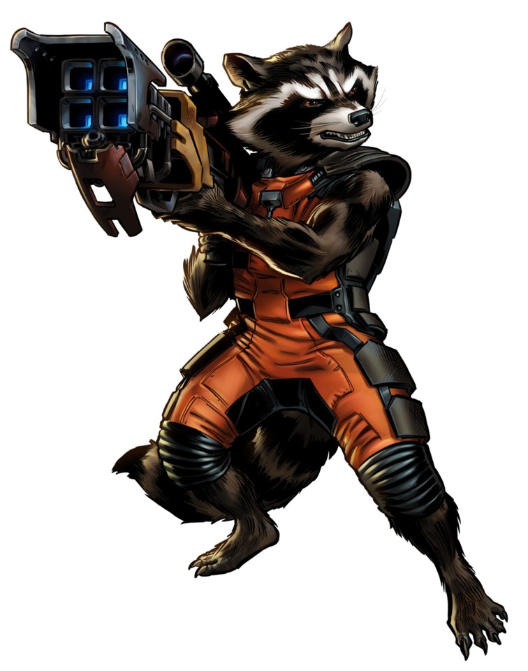 Rocket Raccoon comic art holding a large gun