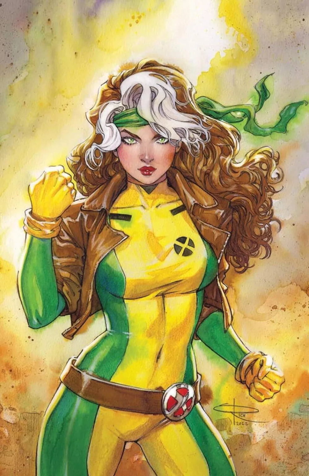 Rogue variant cover art by Sabine Rich for X-Men #11: Rogue in her classic green-and-yellow costume