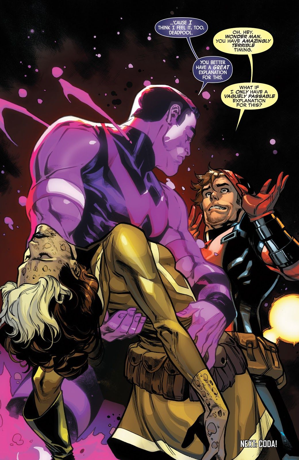 Uncanny Avengers art of Rogue in her green costume using her super-strength in battle