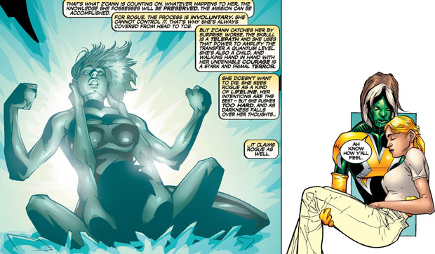 Panel showing Z'Cann with Rogue as her memories transfer