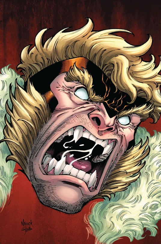 Sabretooth headshot comic art with bared fangs