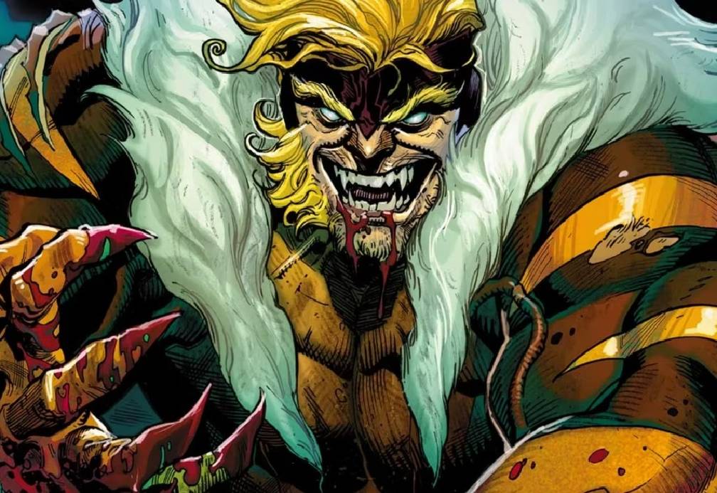 Sabretooth snarling with fangs bared and claws out