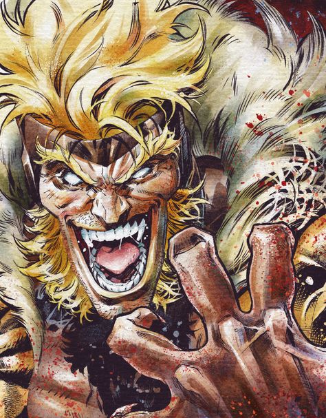 Sabretooth portrait art, fangs bared