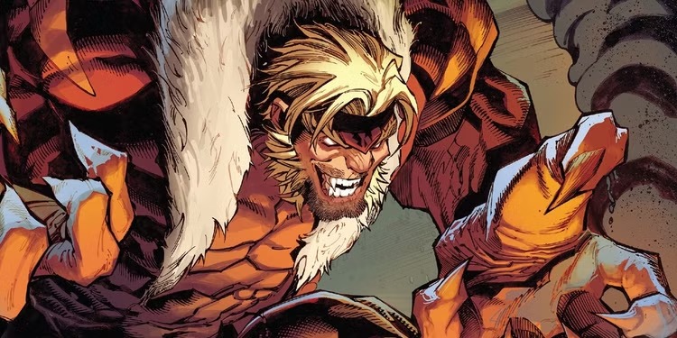 Sabretooth lunging in wide comic art