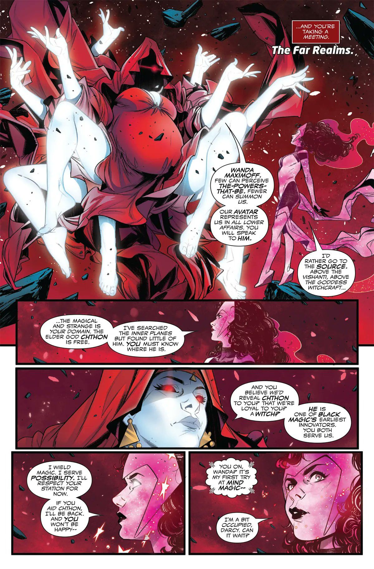 Scarlet Witch comic page discussing the elder god Chthon