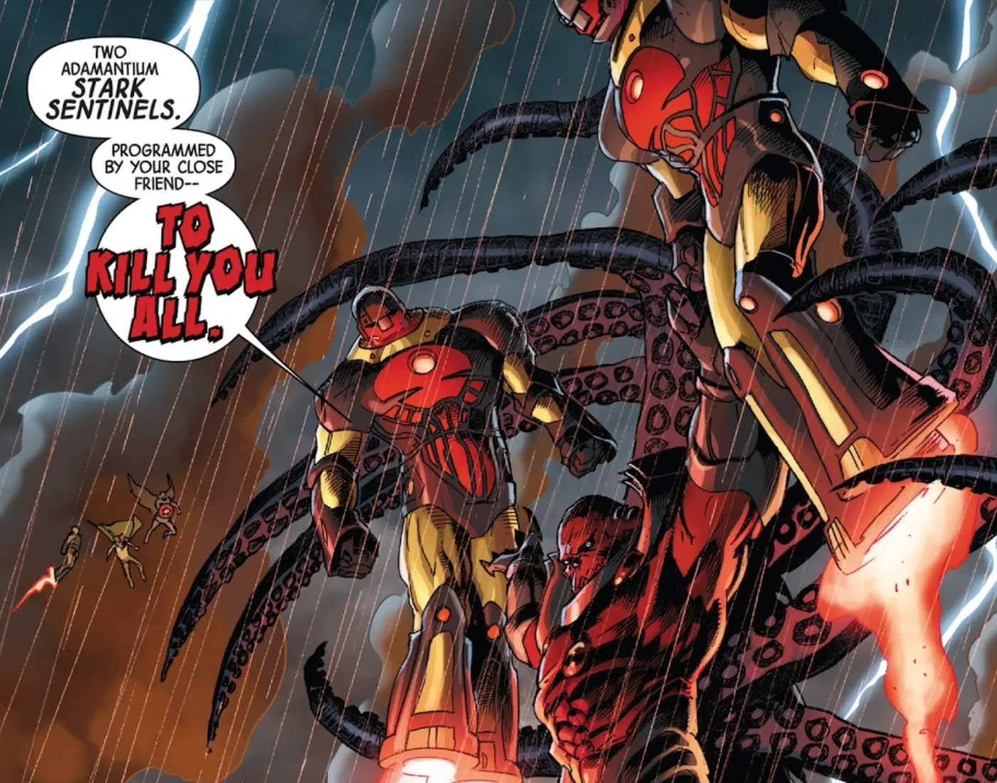 AXIS panel of two red and gold Stark Sentinels announced by Red Onslaught