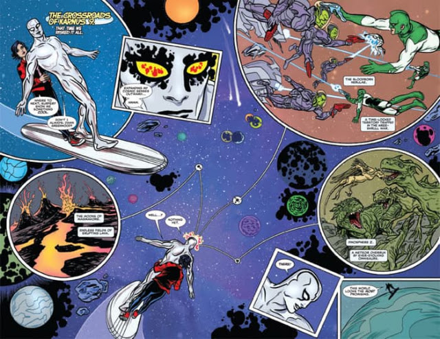 Silver Surfer and Dawn Greenwood on the board in space