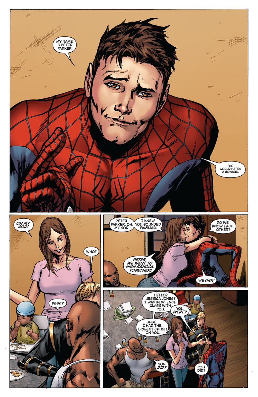 Unmasked Peter Parker comic panel