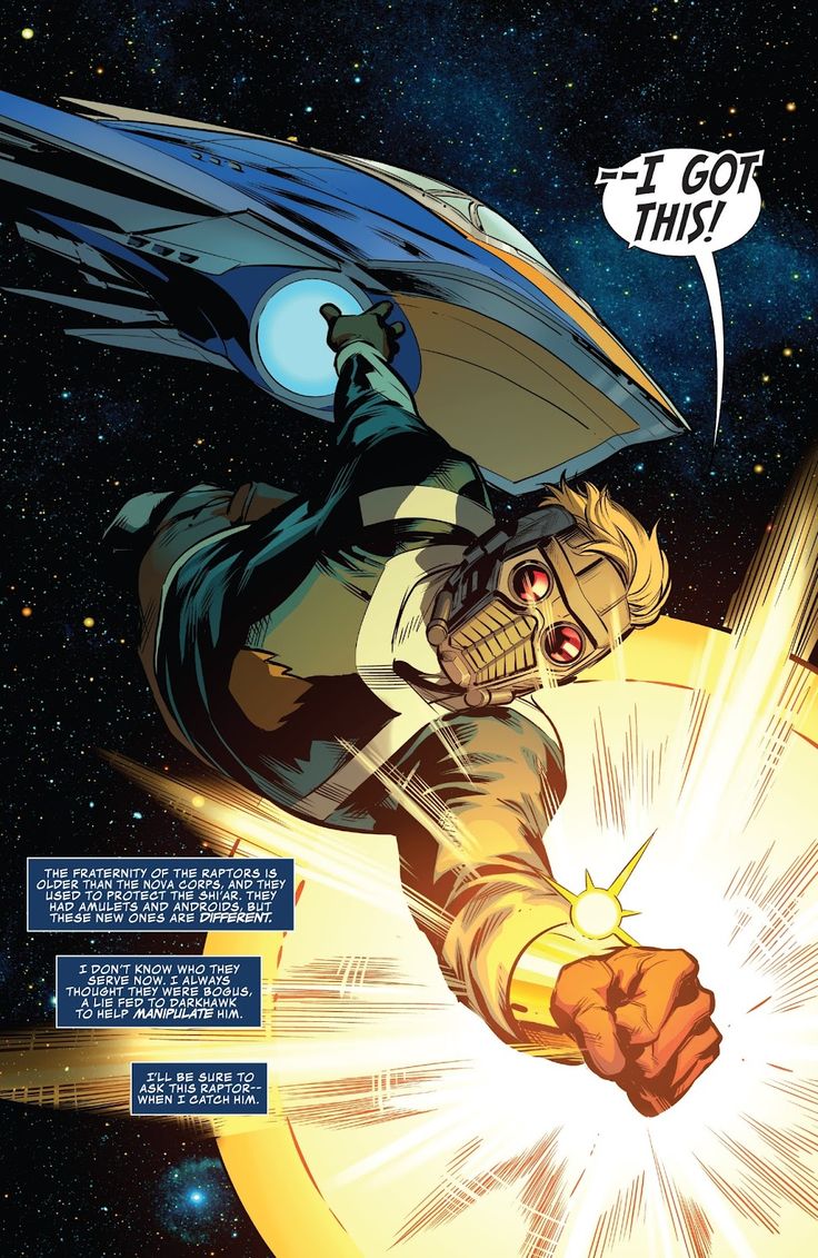 Star-Lord in his mask flying in space while holding onto his starship