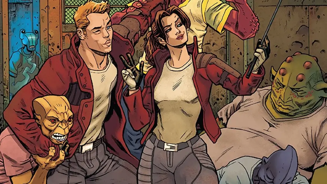 Peter Quill and Kitty Pryde in matching jackets comic art