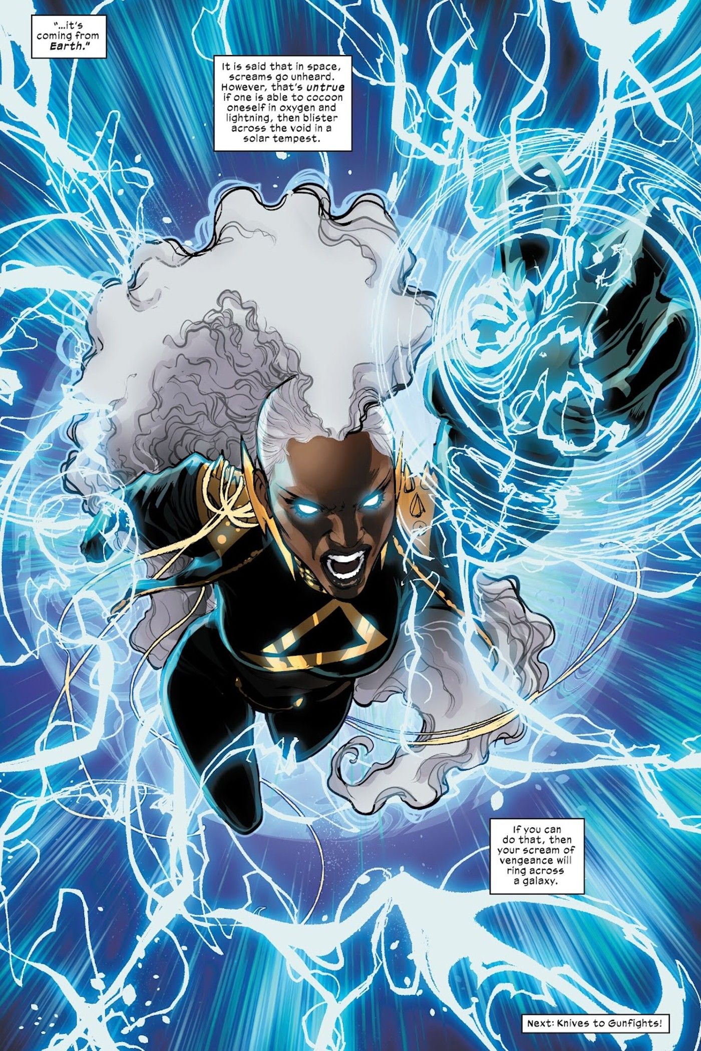 Storm flying through space cocooned in lightning