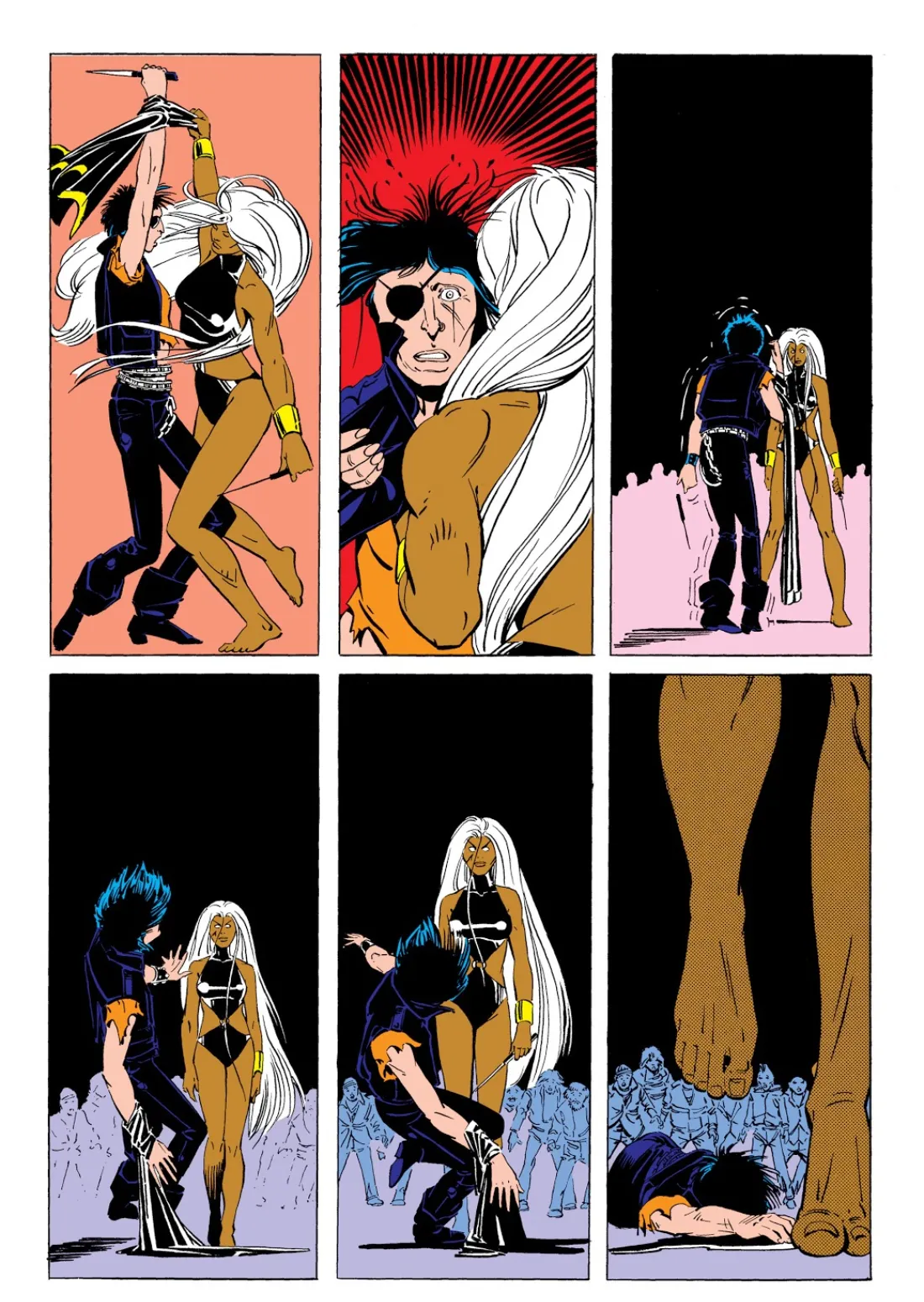 Storm and Callisto locked in their knife duel, blades raised