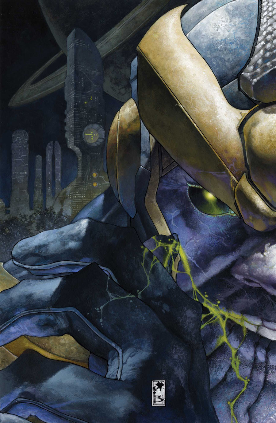 Thanos Rising #1 textless cover art, Thanos over Titan