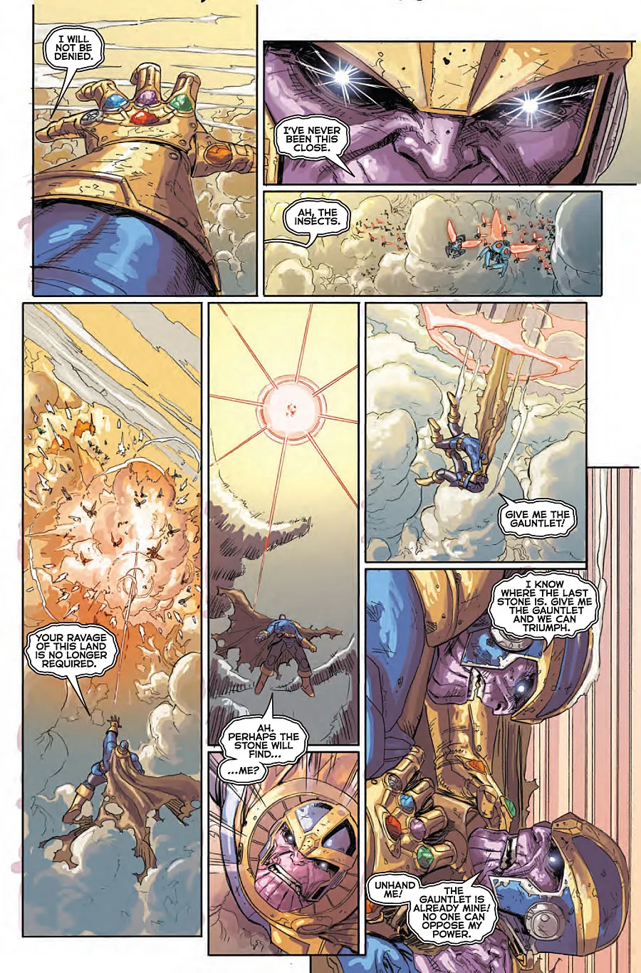 Comic panel art from the Infinity era, Thanos and his Black Order