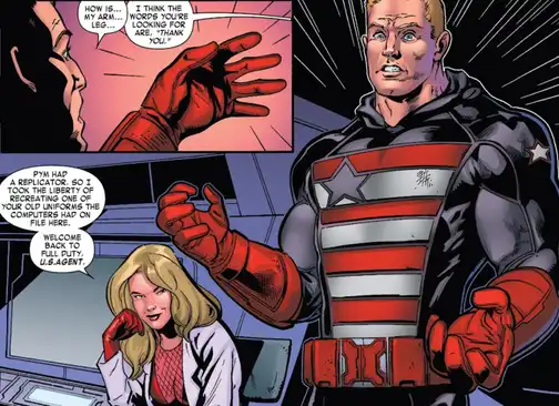 John Walker examining his regrown arm comic panel