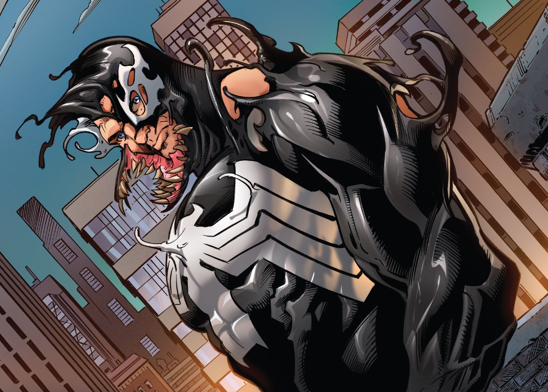 Venom with Eddie Brock's face emerging from the symbiote
