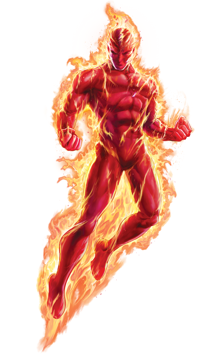 Jim Hammond, the original Human Torch, wreathed in flame